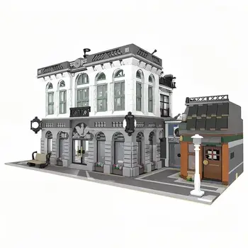 Tijolo de Banco com Café Modelo de Bloco de Construção do Kit de MOC Modular Casa da Rua de Arquitectura em Tijolo de Brinquedo Crianças Adultos Presente Aniversários