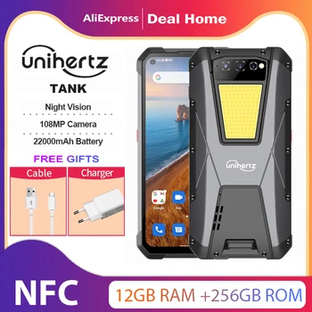 Unihertz TANQUE Maior Bateria do Smartphone Robusto Android 12 22000mAh Celular Visão Noturna 108MP G99 12 GB 256 GB do Telefone Móvel