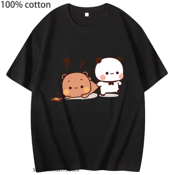 Urso Panda Gráfico T-Shirts Cartoon Bubu e Dudu Roupas de Meninas Kawaii Impressão Tees Verão 100% Algodão Camiseta Mulheres/Homens Casual Y2k