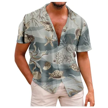 Verão, Moda masculina Camisa Nova safra de Tartaruga Impresso Casual Camisa de Manga Curta Para os Homens as Roupas de Streetwear Tops Y2k Camisa 2023