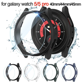Vidro+Case para Samsung Galaxy Watch 5/5 Pro Impermeável PC Galaxy Assista 5 40mm 44mm Tampa do Relógio de 5 Pro 45mm Capa+Protetor de Tela