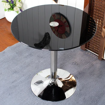 Vidro temperado mesa redonda pequeno apartamento, mesa de café, mesa de jantar, preto e branco vidro transparente bancada