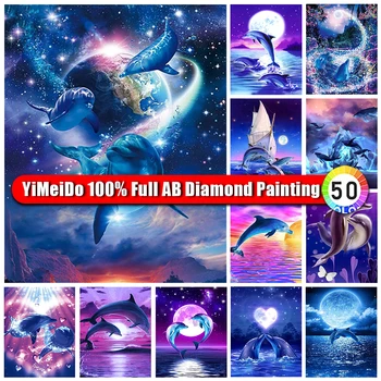 YIMEIDO Animal Total AB Diamante Pintura 100% Dolphin Lua SquareRound Diamante Bordados feitos à mão DIY Strass Decoração Presente