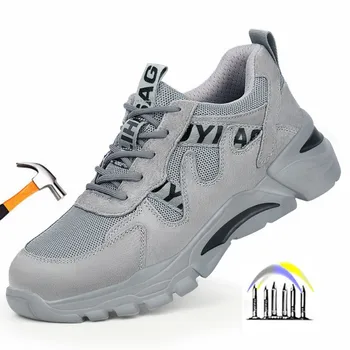o peso leve de segurança, calçado de trabalho para homens respirável trabalho tênis com ferro toe anti punção de segurança sapatas antiderrapante botas de trabalho