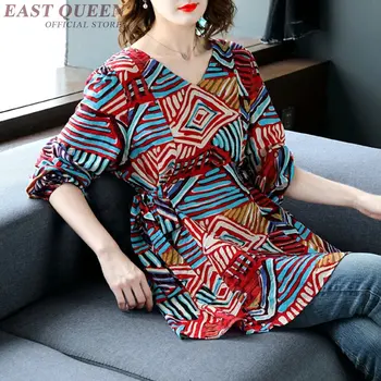 plus size mulher blusas 2019 outono coreano moda v neck lace imprimir topo de mulheres de primavera do sexo feminino túnica blusas elegantes AA4827